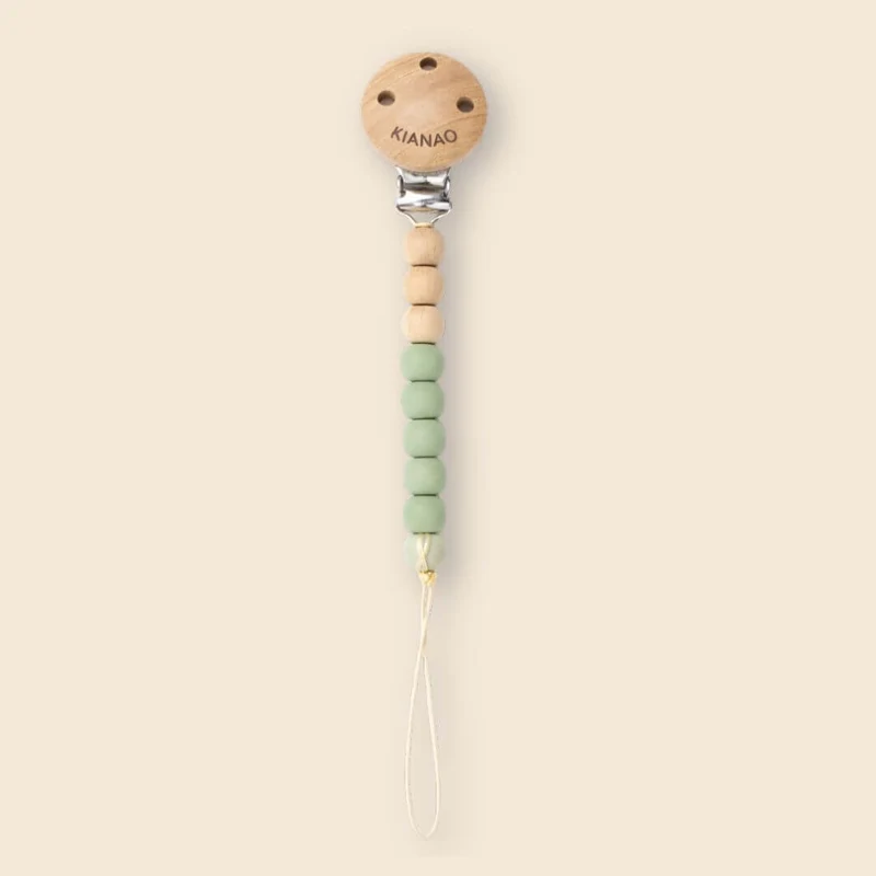 Pacifier Clips Wood & Silicone Beads BPA-Free Baby Teething
