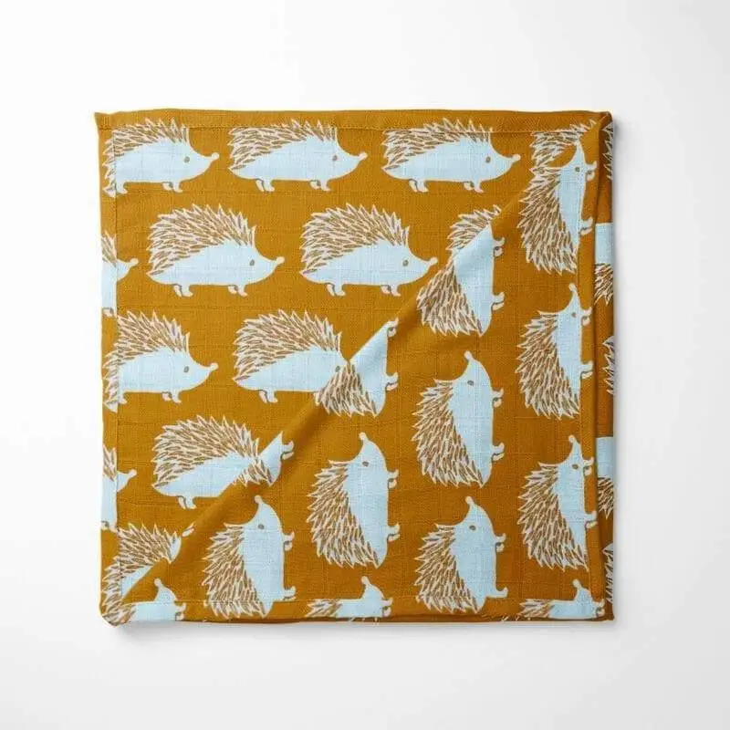 Autumn Hedgehog Organic Cotton Baby Blanket