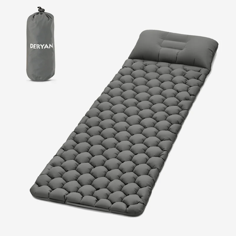 DERYAN – Luftmadrass för camping – Inklusive väska – grå