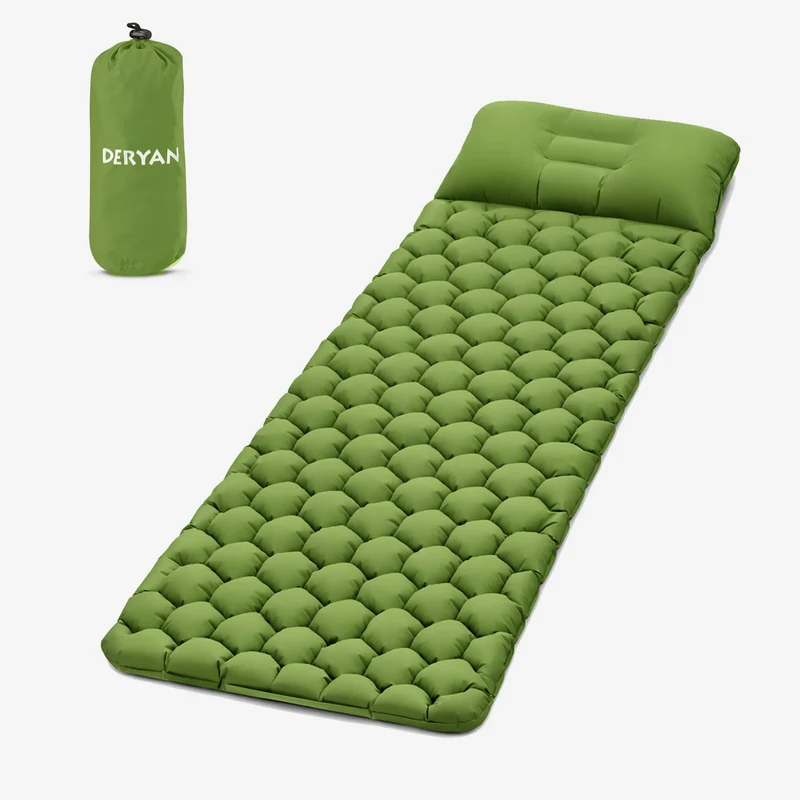 DERYAN – Luftmadrass för camping – Inklusive väska – Grön