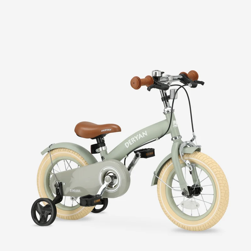 Lyxig barncykel 12 tum - 3 i 1 - gångcykel Grön