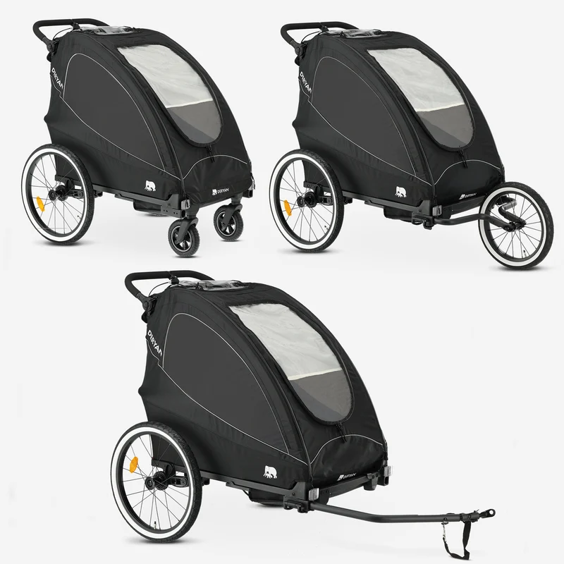 Lyxig cykelvagn, 3-i-1 barnvagn och joggingvagn – svart