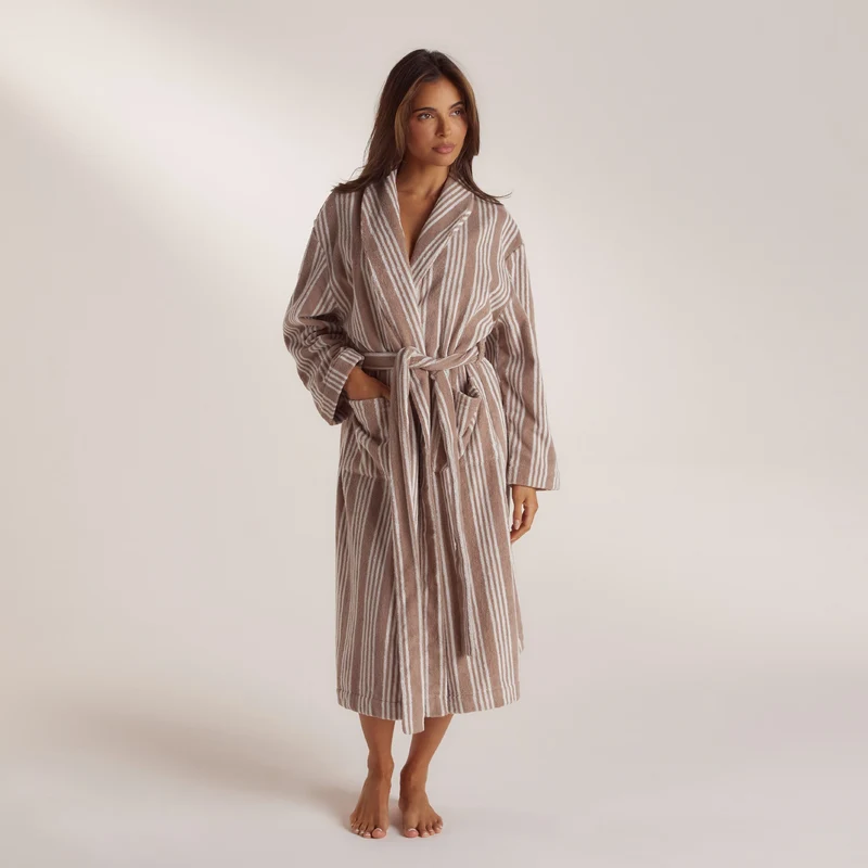Towelling Morgonrock - Striped Malt
