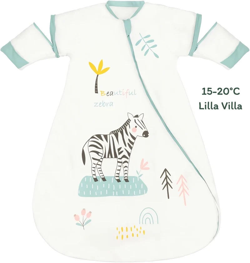 Varm sovepose til 15-20°C til baby (str.: 0-18 mdr.) med aftagelige ærmer – zebra