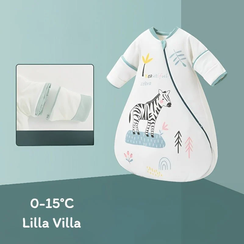 Varm vinter sovepose til 0-15°C til baby (str.: 0-18 mdr.) med aftagelige ærmer – zebra