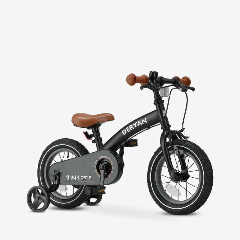 Lyxig Barncykel 12 tum - 3 i 1 - balanscykel Svart