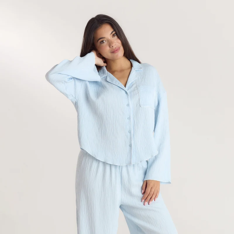 Crinkle Pyjamasskjorta - Blå