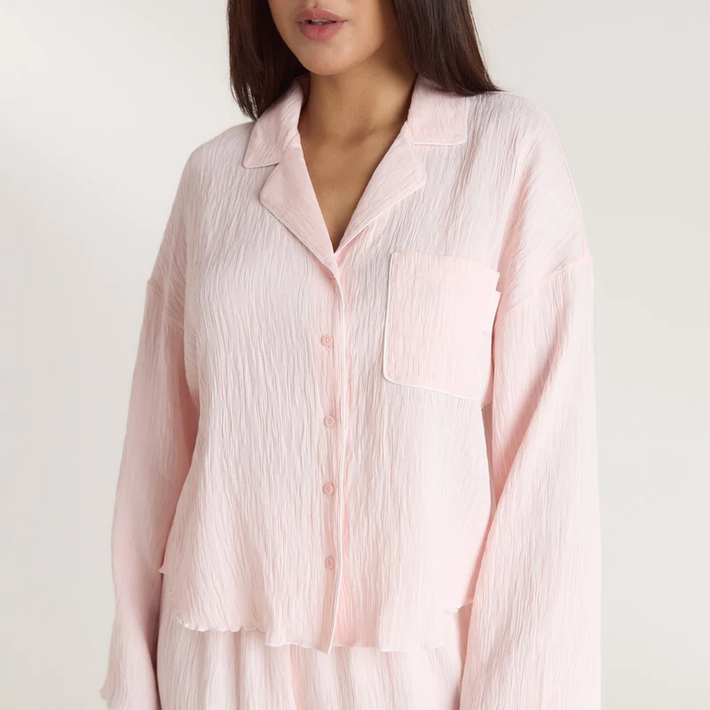 Crinkle Pyjamasskjorta - Rosa