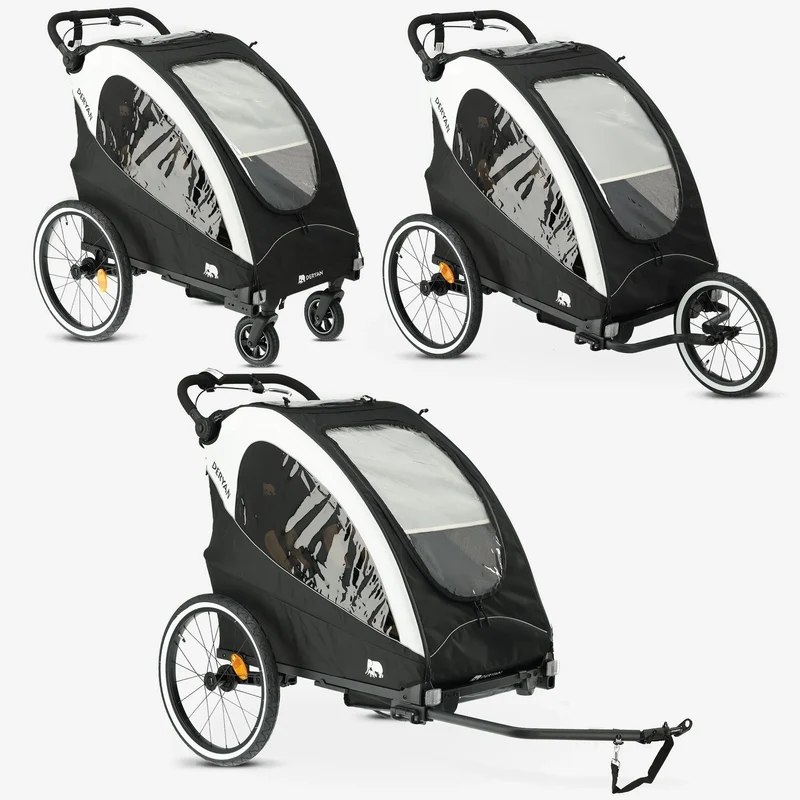 Lyxig cykelvagn, 3-i-1 barnvagn och joggingvagn – Svart/krämvit