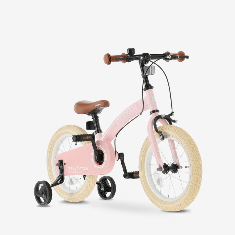 Lyxig Barncykel 14 tum - 3 i 1 - lär-gå-cykel - Rosa