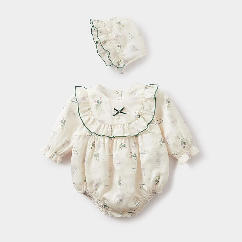 Smuk ivory baby body med langærmet og hat(0-18 mdr.)