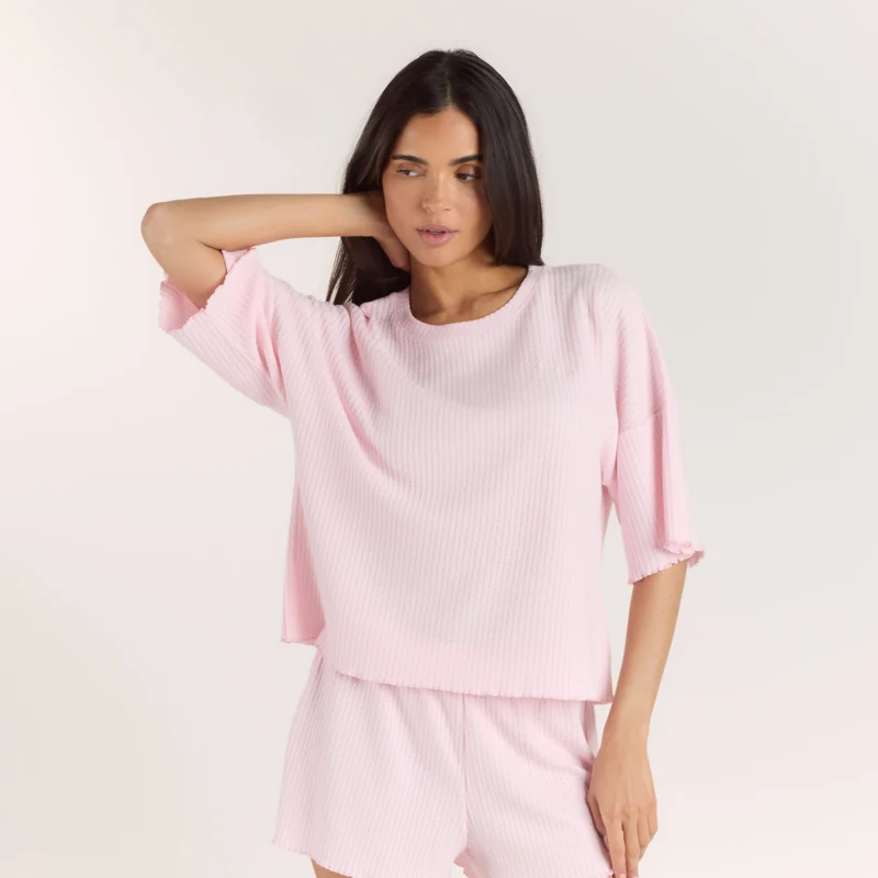 Soft Waffle Pyjamatopp - Rosa