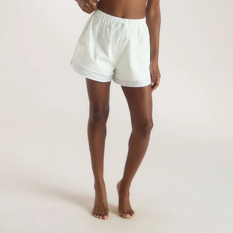 Bloom & Stripe Pyjama Shorts - Salviagrön