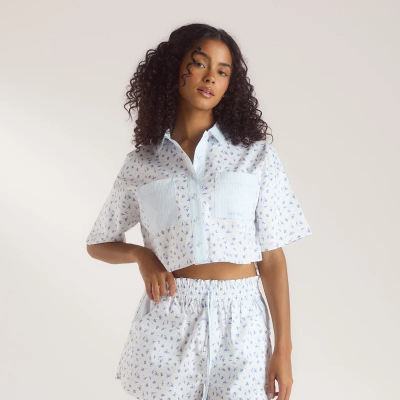 Bloom & Stripe Kortärmad Pyjamasskjorta - Blå
