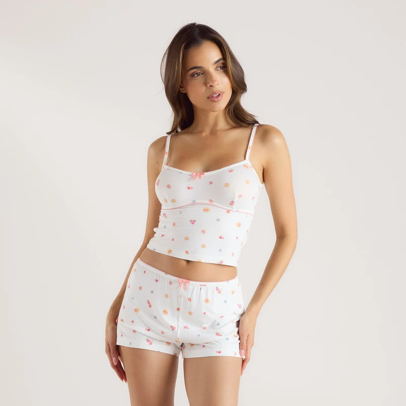 Modal Cami Pyjamatopp - Vit Fruktmönster