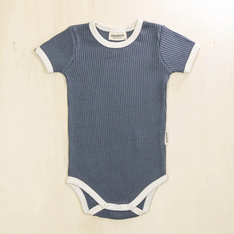 Short Sleeve Organic Cotton Baby Bodysuit Ribbed Infant Onesie