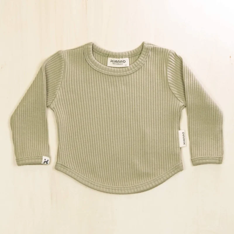 Organic Cotton Baby Shirt Long Sleeve Ribbed Stretchy Comfort