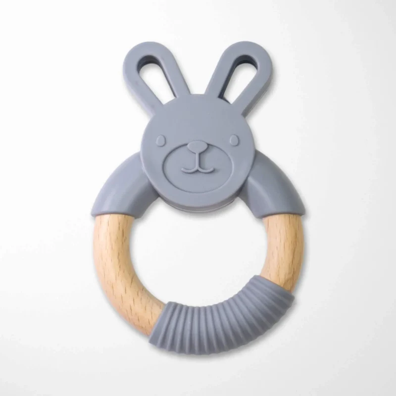 Bunny Silicone & Wood Teether Soothing Gum Relief for Babies