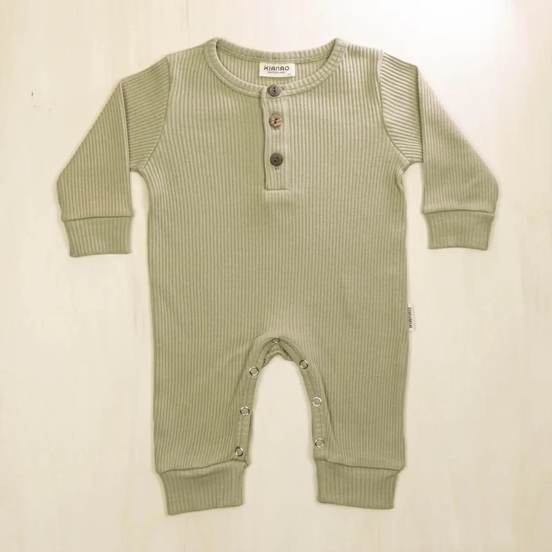 Organic Baby Romper Henley Button Long Sleeve Jumpsuit