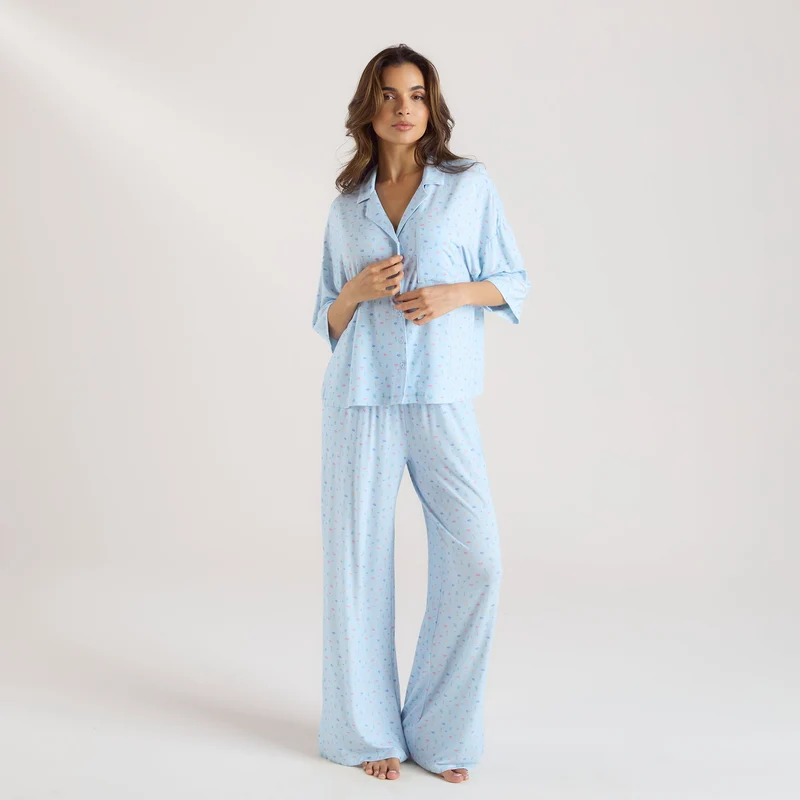 Modal Pyjamabyxor - Blommig Blå