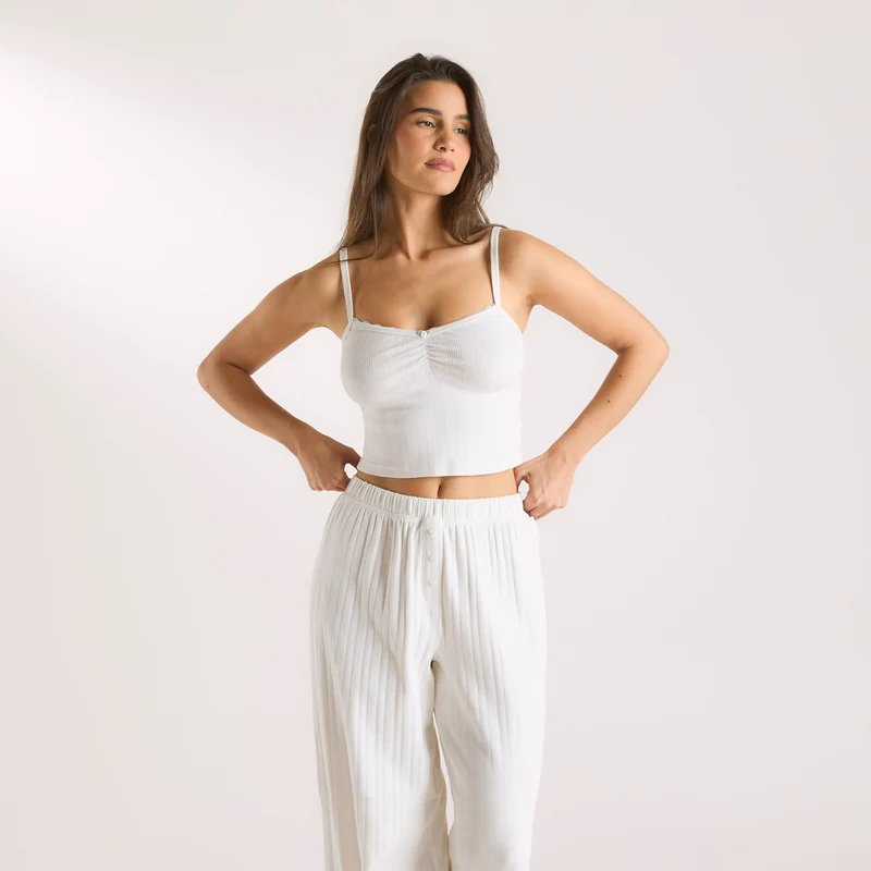 Pointelle Cami Pyjamatopp - Krämfärgad