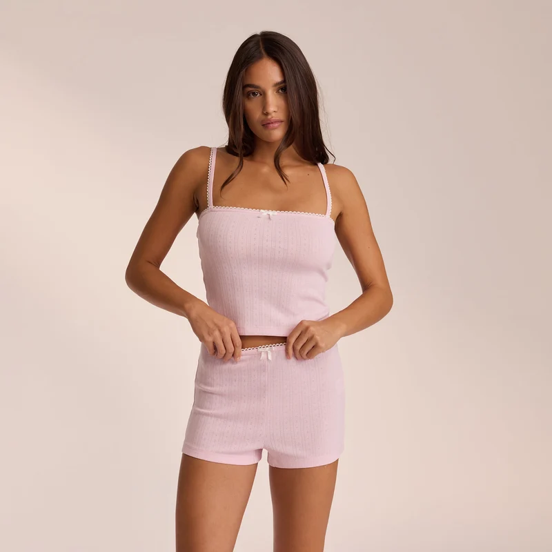 Pointelle Strappy Pyjamatopp - Rosa