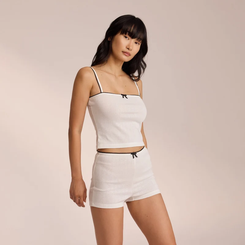 Pointelle Strappy Pyjamatopp - Vit