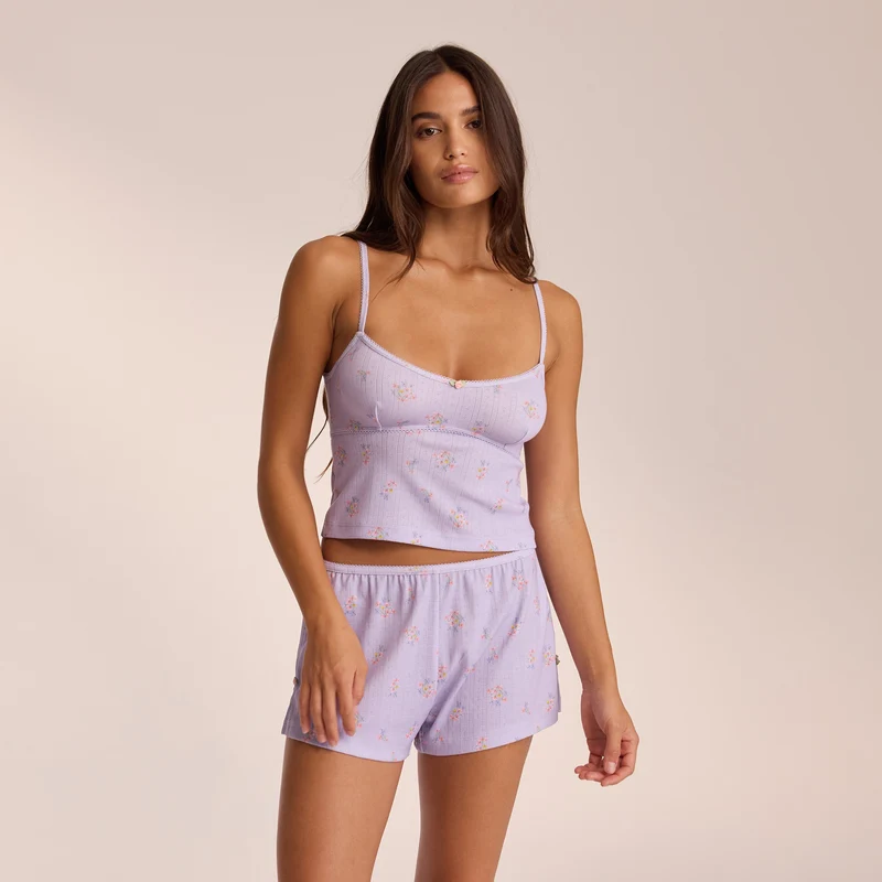Pointelle Cami Pyjamatopp - Blommig Lila