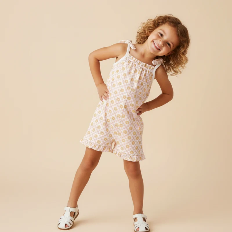 Organic Ruffle Jumpsuit - Pop Floral