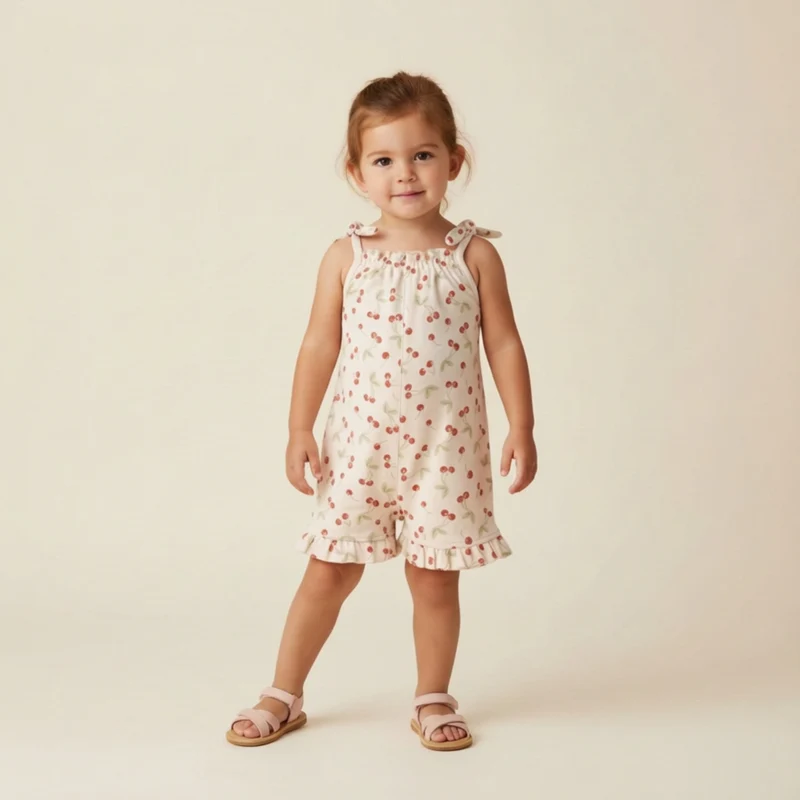 Organic Ruffle Jumpsuit - Cherry