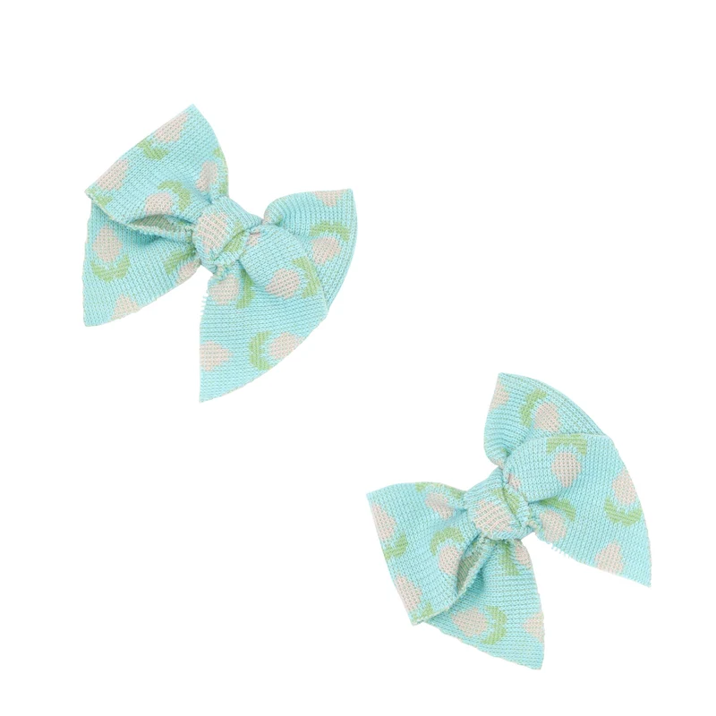 2PK BABY BLOOM CLIPS: robin egg knit tulip