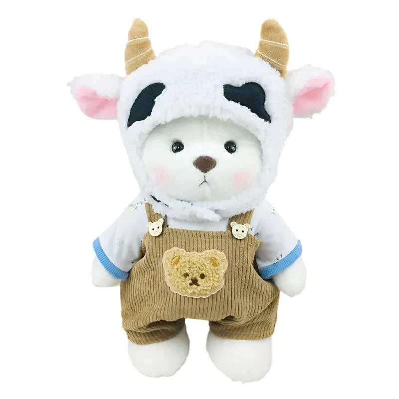 Stuffed Bear Animal Plush Toy Doll With Cow Outfit