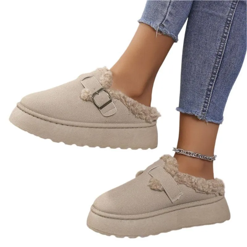 Thick-Soled Winter Indoor & Outdoor Slippers With Buckle
