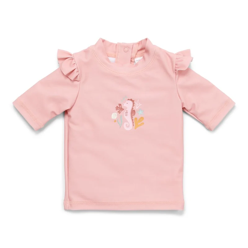 Bade-T-Shirt kurzarm mit Rüschen Seahorse Pink | Little Dutch