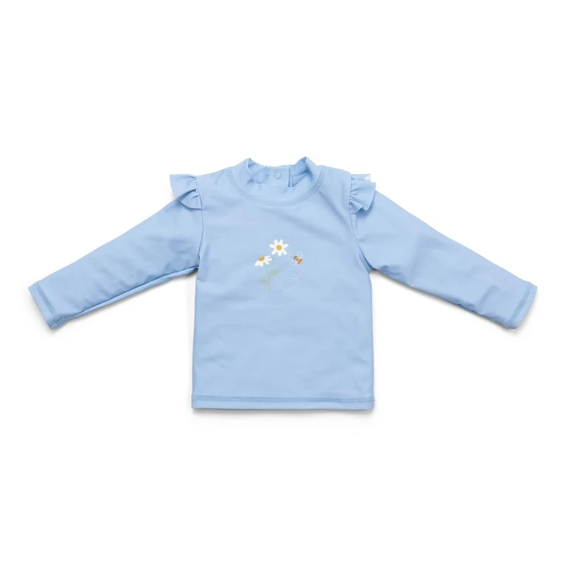 Bade-T-Shirt Blue Daisies langarm mit Rüschen | Little Dutch