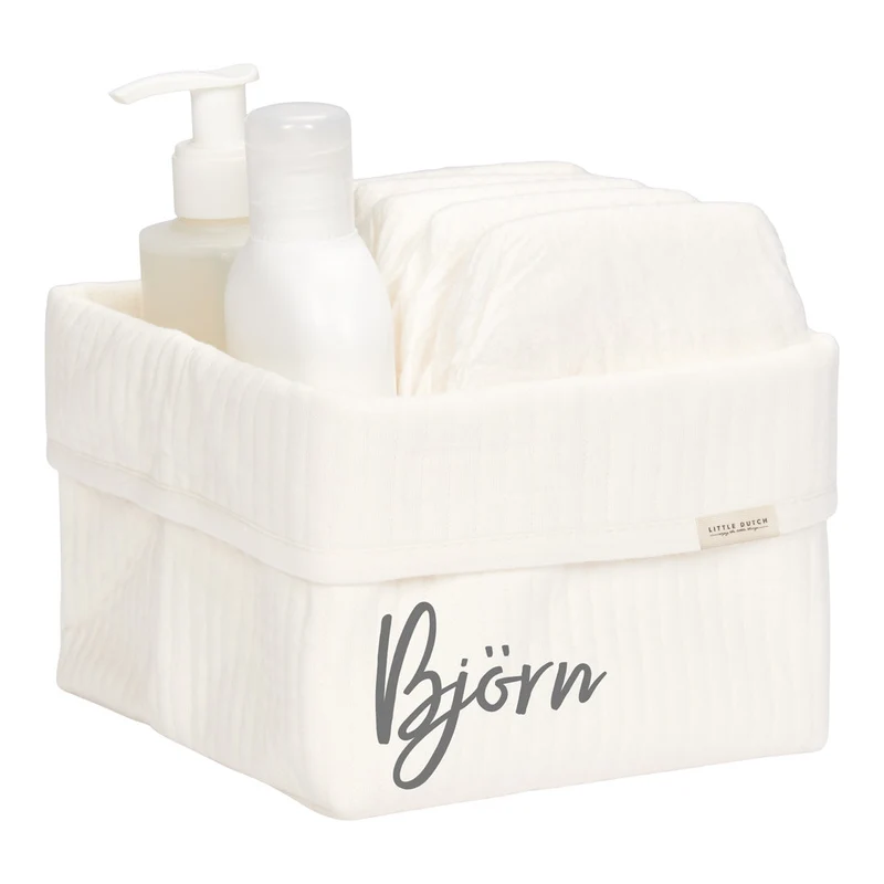 Pflegekörbchen Pure Soft White klein – personalisierbar | Little Dutch