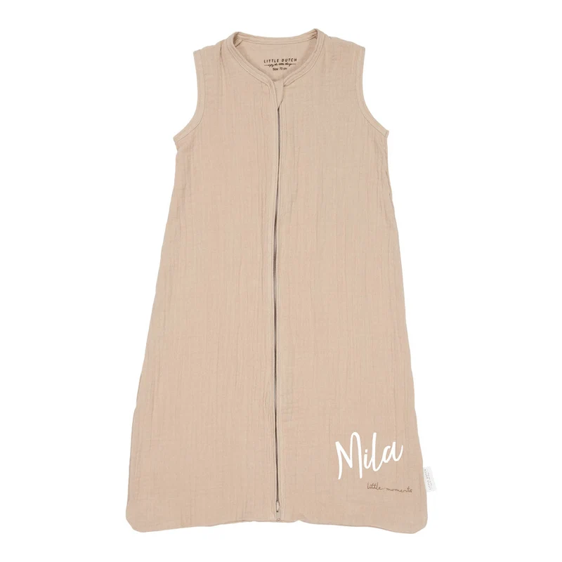 Sommerschlafsack Musselin Beige 70 cm – personalisierbar