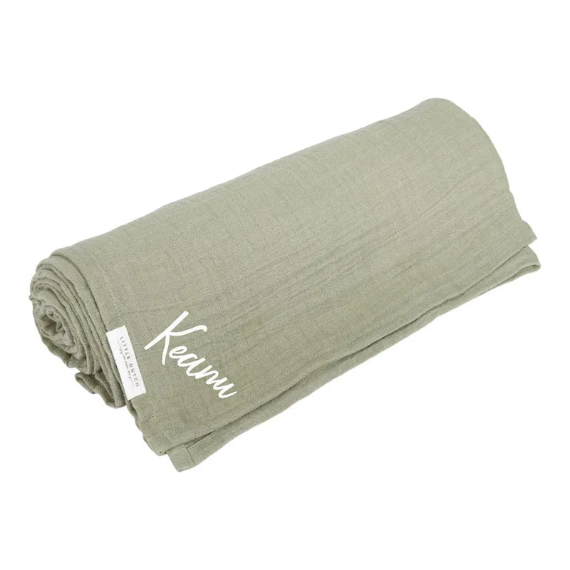 Musselintuch Pure Olive 120 × 120 cm – personalisierbar | Little Dutch