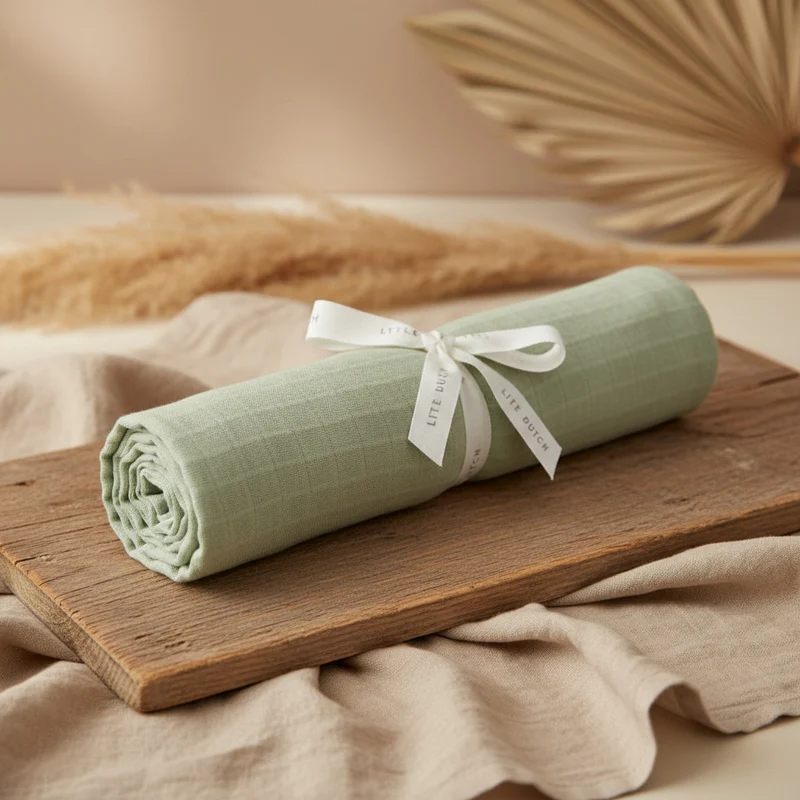 Musselintuch Swaddle 120 × 120 cm Salbeigrün – Bio-Baumwolle