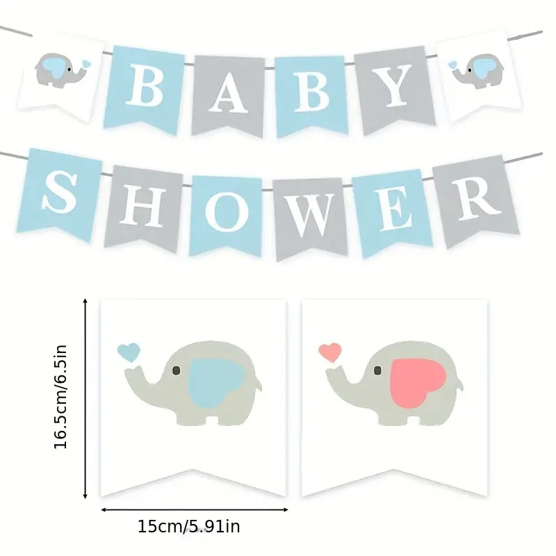 BABY SHOWER Gender Reveal Pull Flag - Elephant Model for Boy or Girl - Hanging Decoration for Baby Party