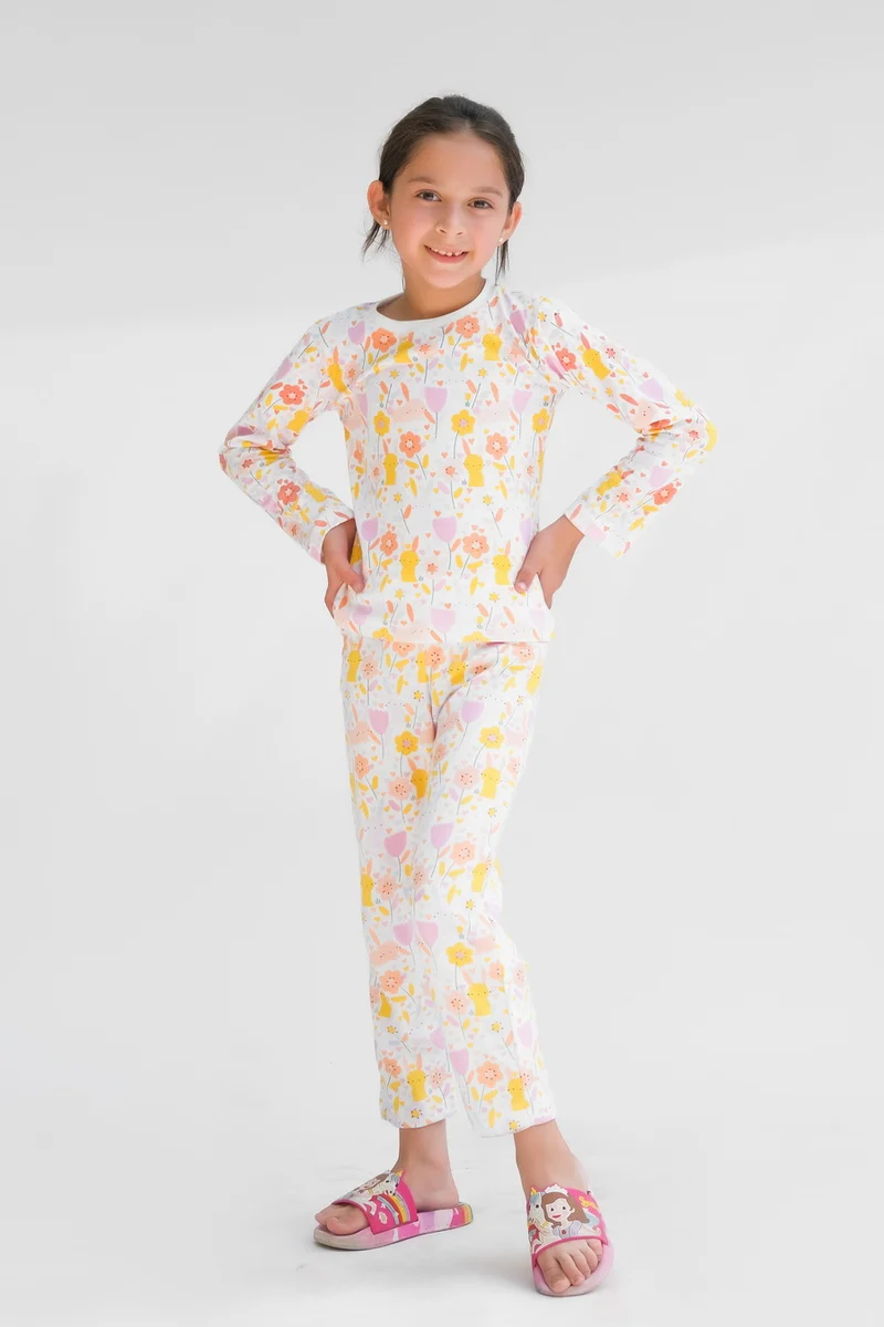 Premium Snug fit Nightsuit - White - Flower