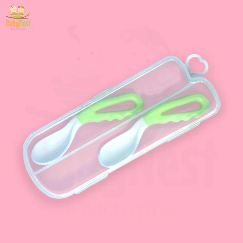 Baby Kid Crooked Bending Spoon Green (Pack Of Two)