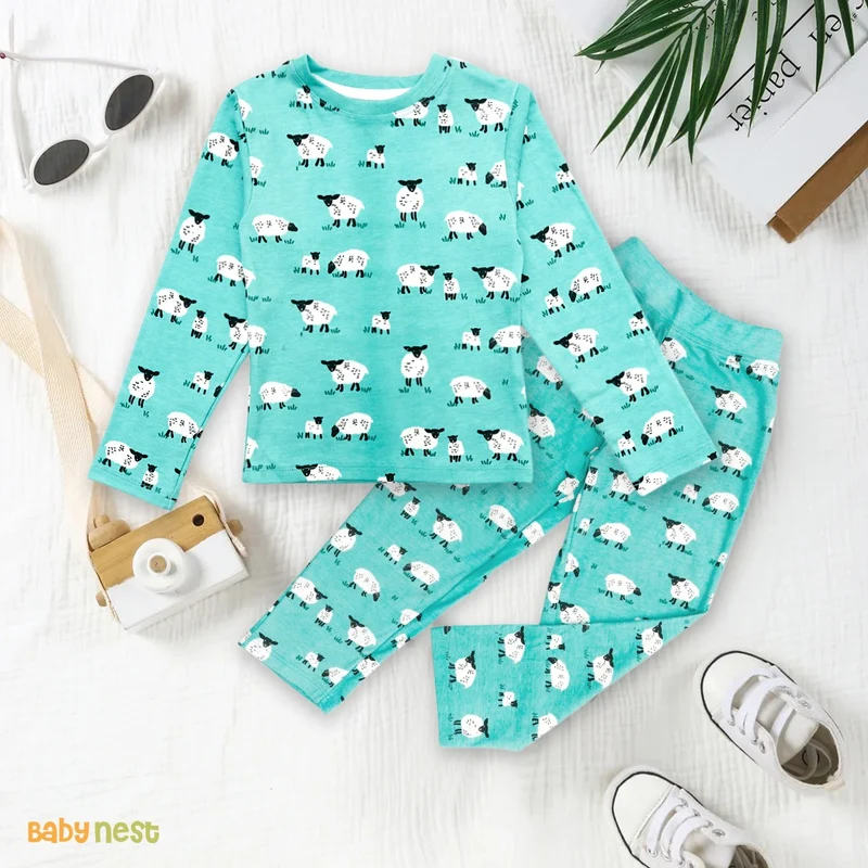 Premium Snug fit Nightsuit - Seagreen - Sheep