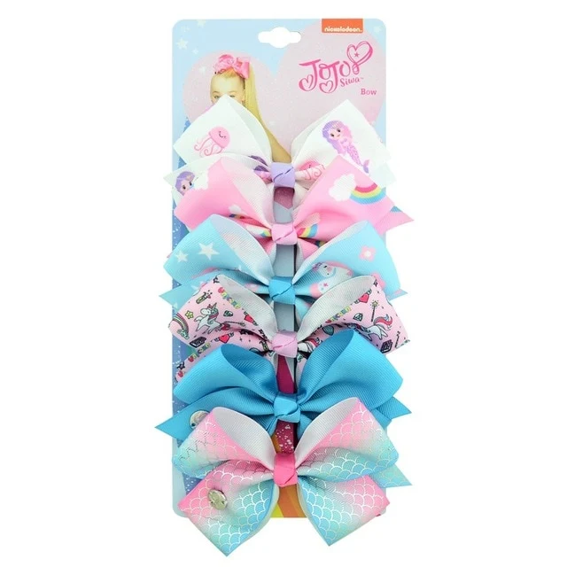 1 set 6pcs 5" Clip Solid Print Unicorn Rainbow Scale Bows With Clips