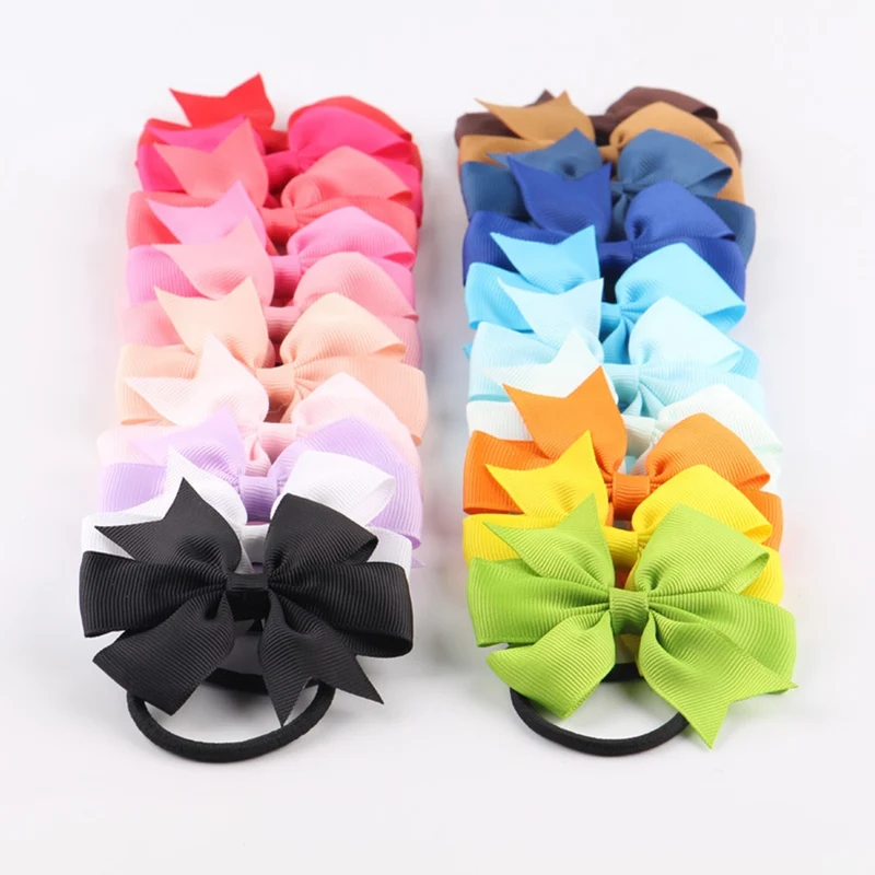 10Pcs/Lot Bow Hair Bands Tools 20 Colors Elastic Rubber Band Hair Ties/Rings/Ropes
