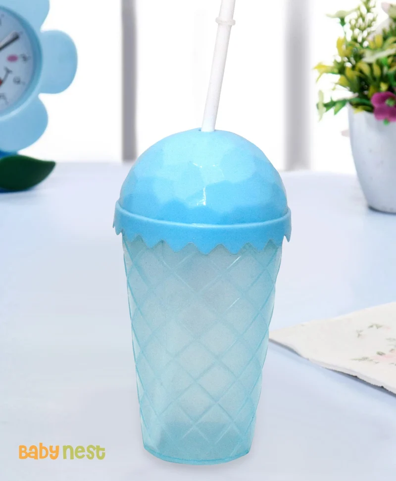 Plastic Glass with Straw - Blue