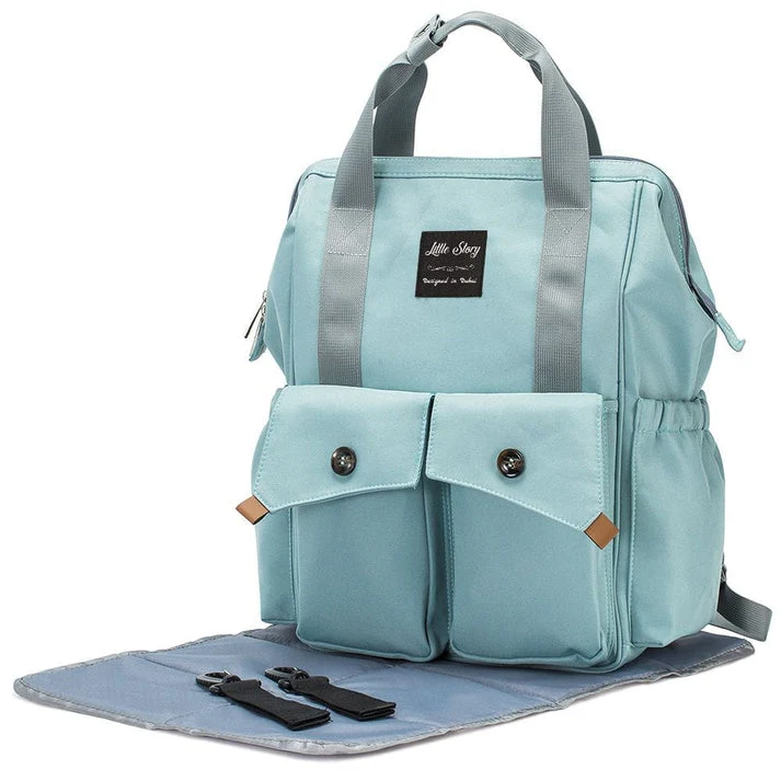 Little Story Elite Diaper Bag w/Stroller Hooks & Changing Mat - Blue
