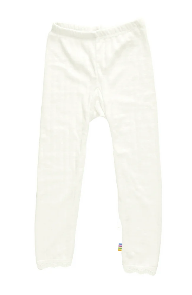 Ullar/Silki Leggings m/blúndu - Hvítar