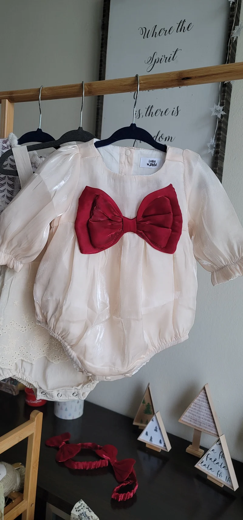 Red bow baby romper