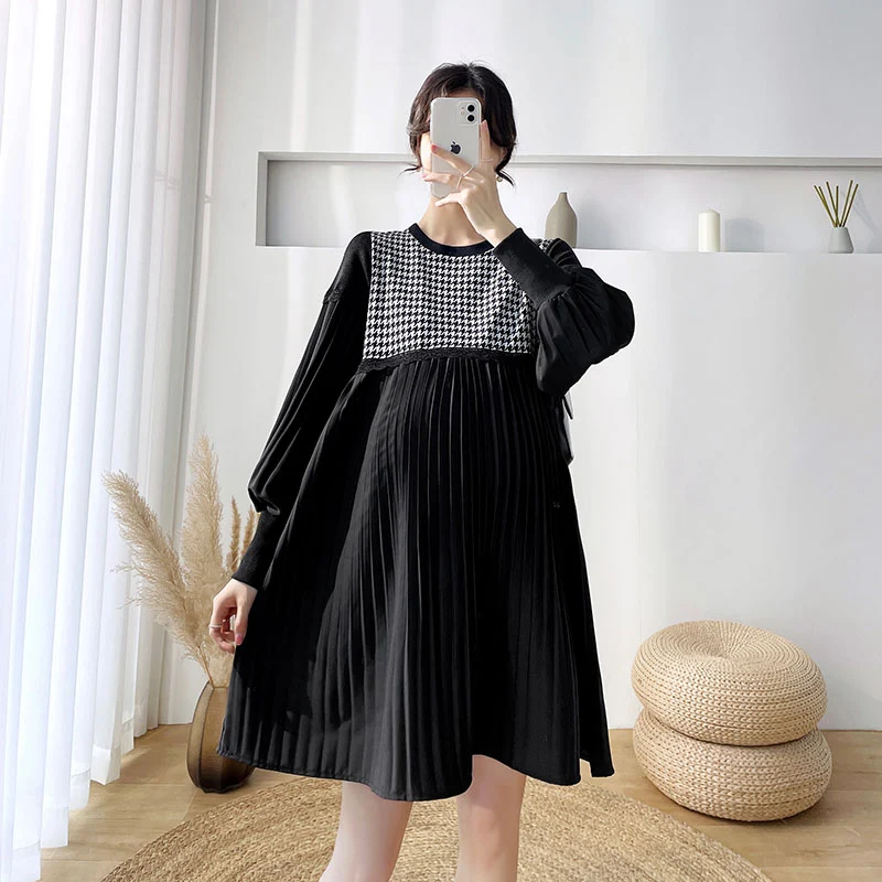 Loose Patchwork Fashion Maternity Dress Set
